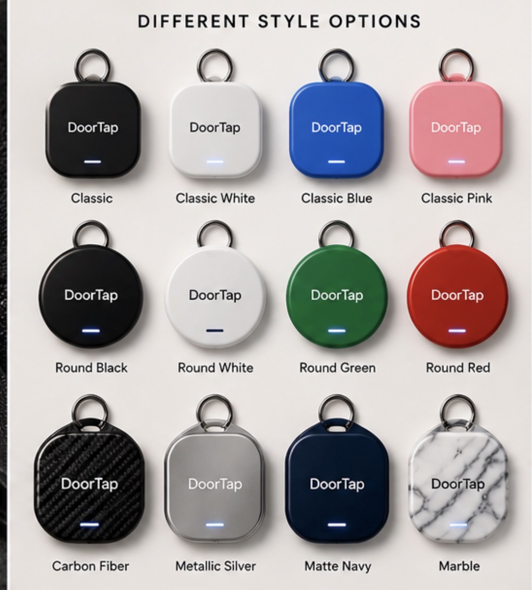 Twelve DoorTap Bluetooth tag style concepts