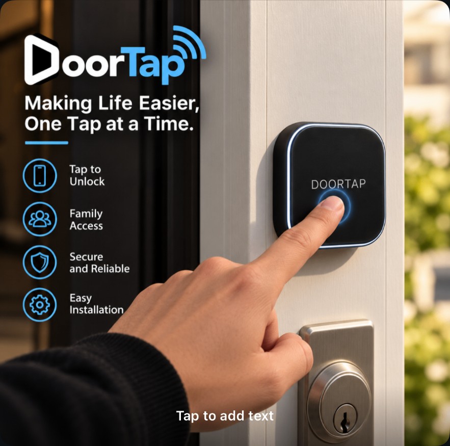Finger tapping the DoorTap device above a deadbolt